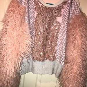 Sequins faux fur sweatshirt